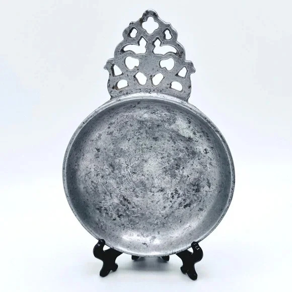 Vintage‎ Sweden Pewter Bowl Porringer Dish Ornate Handle Scandinavian Colonial
