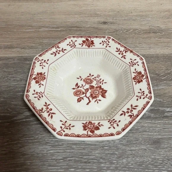 Independence Ironstone 1776 Octagon‎ Bowl Red Floral Pattern Made in Japan