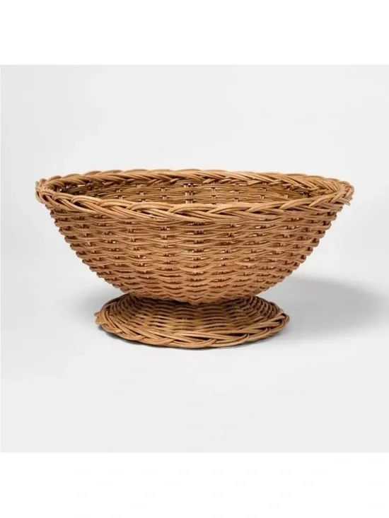 Studio McGee Threshold Target Braided Woven Rattan Wicker Pedestal Bowl NWT