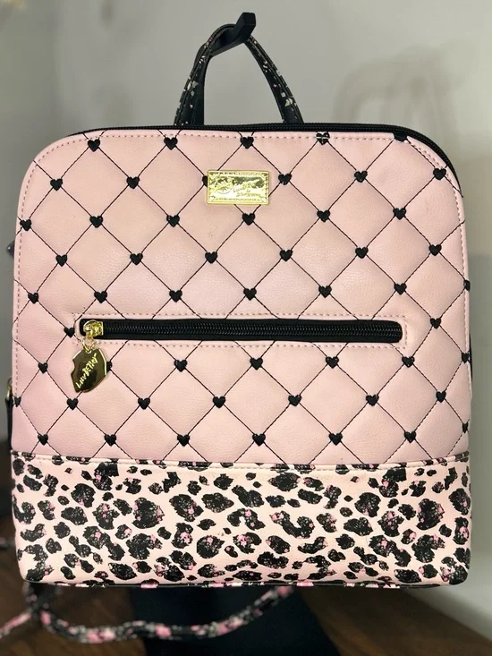 Luv Betsey Johnson Pink Quilted Heart Leopard Floral Mini Backpack NWT