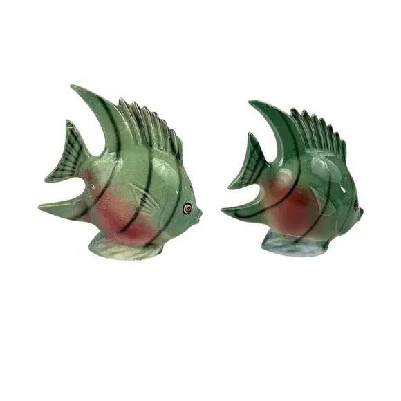 VTG Colorful Fish Salt & Pepper Shakers Stopper Ceramic Japan Mid Century Modern