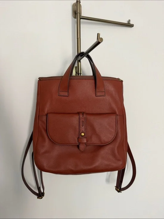 Fossil Rust Brown Leather Backpack Tote