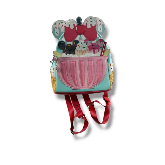 Loungefly Disney Mickey & Minnie‎ Banana Split Sundae Mini Backpack Blue Pink