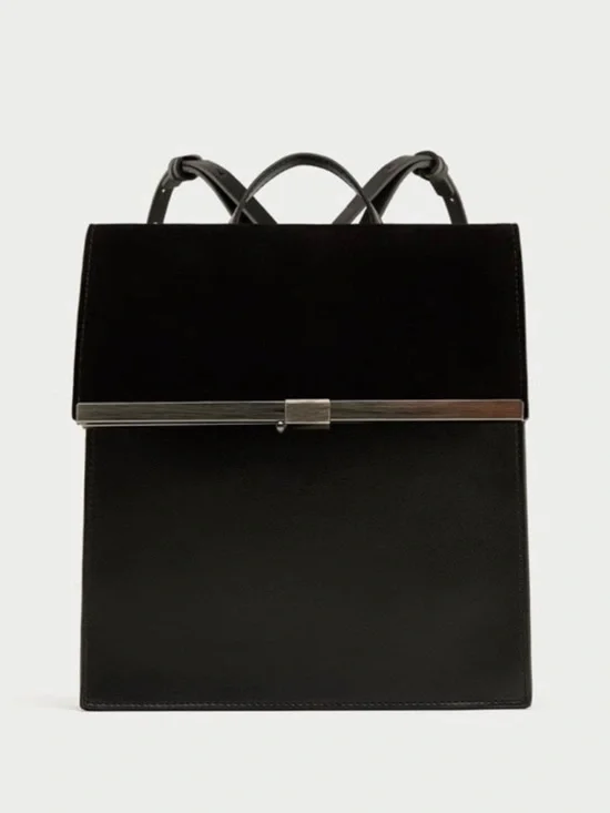 Zara Black Backpack in Suede and Leather
