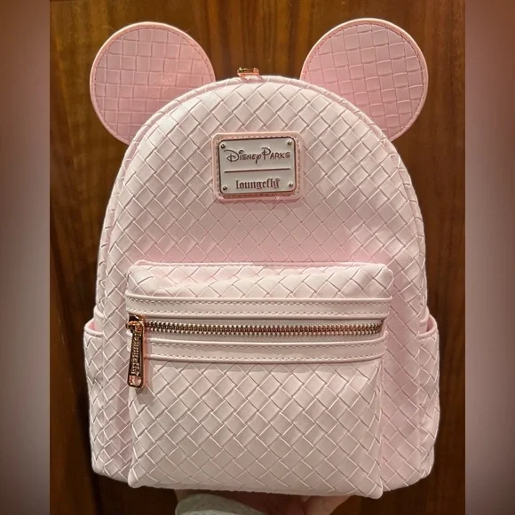 Disney Parks Light Pink Woven Mickey Ears Loungefly Mini Backpack NEW