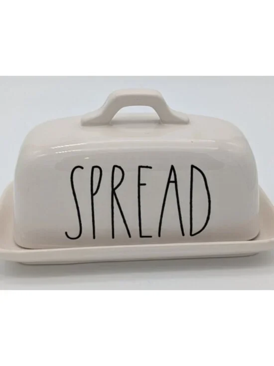 Rae Dunn Spread Butter Dish with Lid Ceramic Artisan Collection Magenta