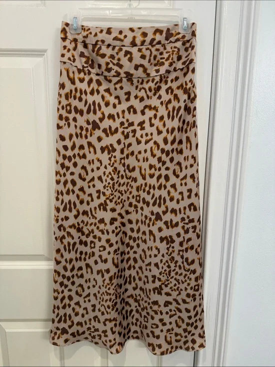 Leopard Print Maxi Skirt - Beige and Brown, Leopard, Animal Print sz 2 NWT