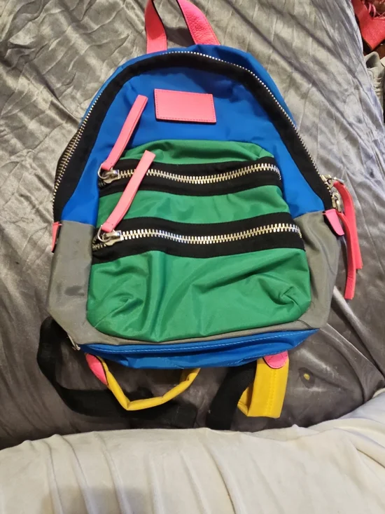 Marc Jacobs Colorblock Green & Blue Mini Backpack with Pink Accents