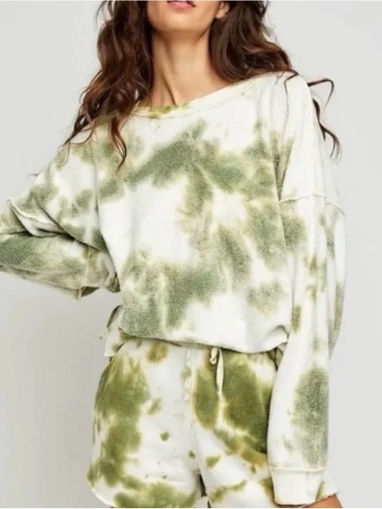 Intimately Free People Kelly Tie Dye Green Washed Sweatshirt Oversized Small