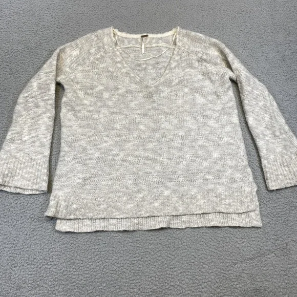 Free People Sweater Womens Medium Gray Alpaca‎ Blend Pullover V Neck Long Sleeve