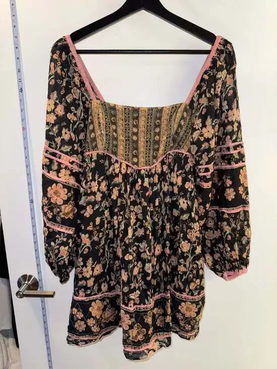 Free People Floral Print Square Neck Long Sleeve Blouse Size XS