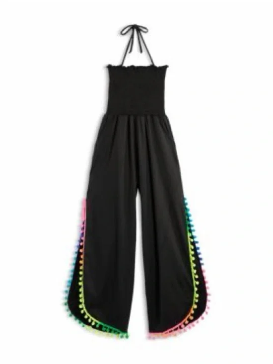 Peixoto Black Halter Jumpsuit with Rainbow Trim
