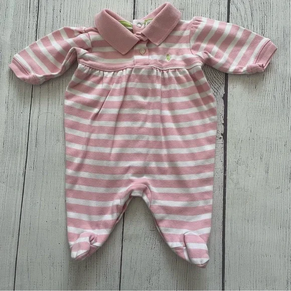 Ralph Lauren Pink & White Striped Footed Romper size 3 months