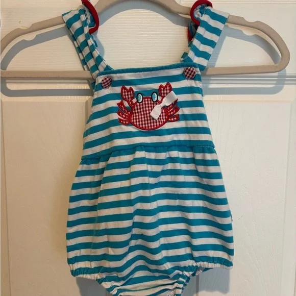 Classic Whimsy Girls Cotton Crab Striped Overall Size 24m