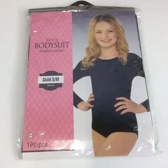 Costumes USA Leotard Bodysuit Girls Sz S/M Black Long Sleeve Dance Gymnastics