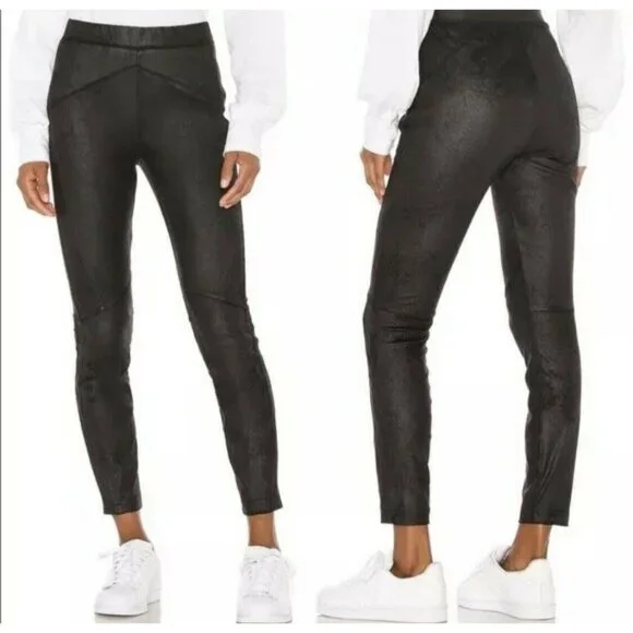 Free People Faux Suede Pants Leggings Womens S Black Pull On Elastic Waist Vegan