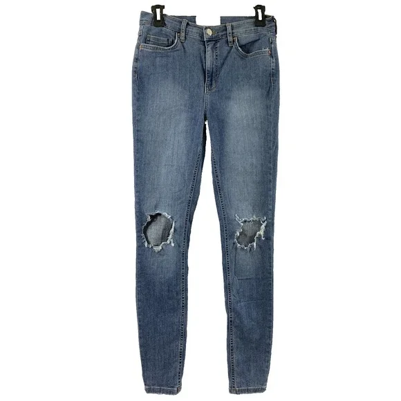 Free‎ People Jeans Womens Size 28 Destroyed Distress Skinny Medium Wash Denim