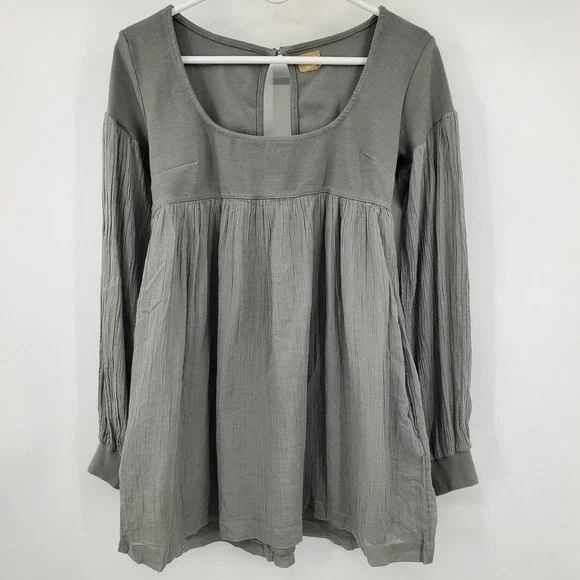 Free People Freeest Mixed Media Tunic Top Square Neck Gauze Mini Dress S Peasant