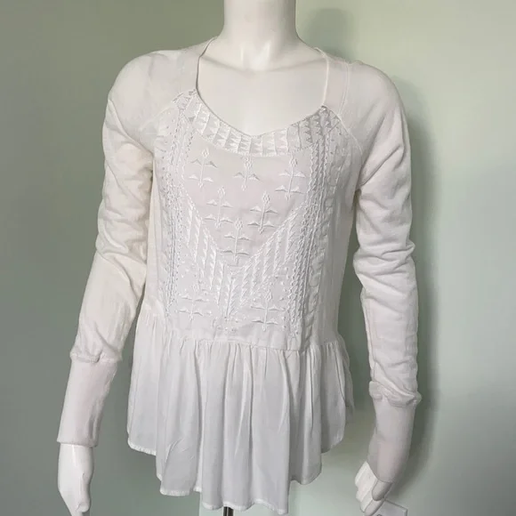 Free People white long sleeve embroidered shirt