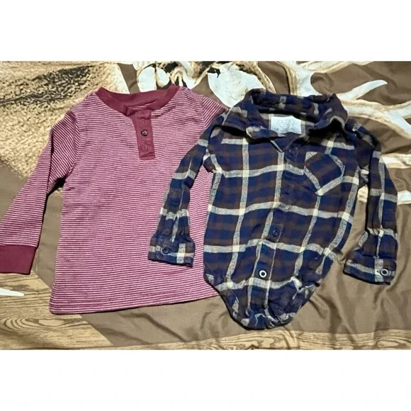 Toddler Boy 18mo Maroon Garanimal & Blue Plaid One‎ Pc Ocean+coast