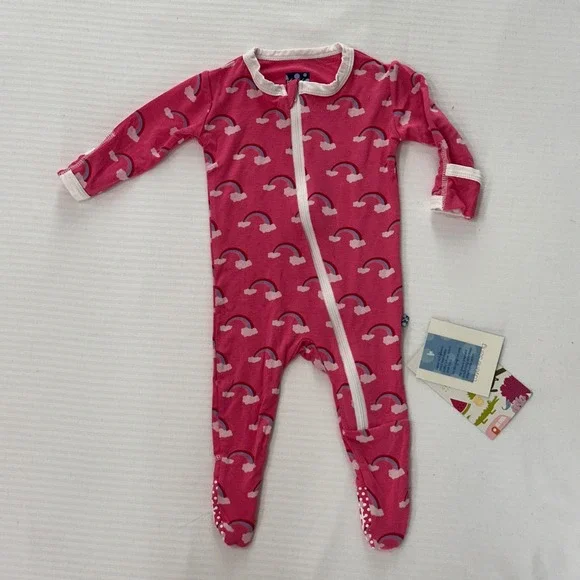 KicKee Pants Rainbow Footie Pajamas 0-3 Months‎ Pink Bamboo Blend Baby BNWT