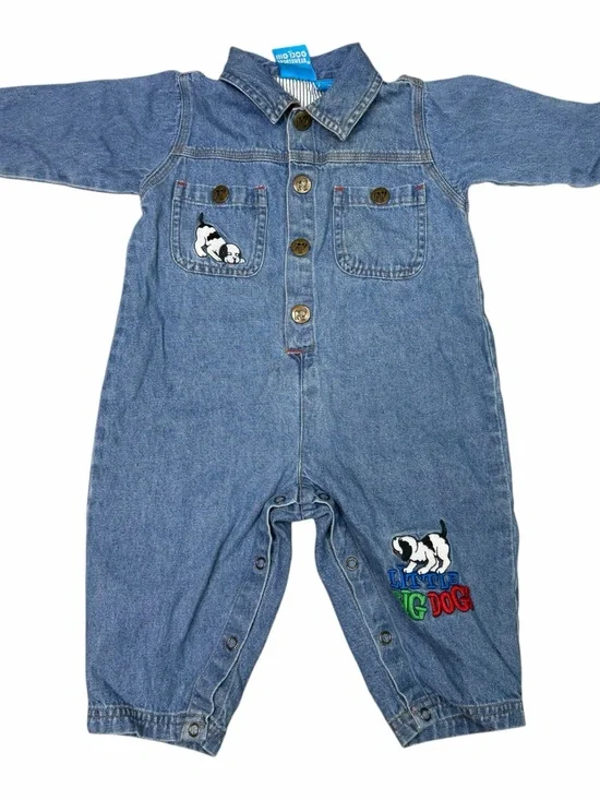 Vtg Little Big Dogs 90s Baby Toddler Size 12-18m Denim One Piece Outfit Coverall