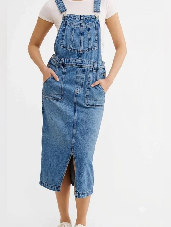 FREE PEOPLE WE THE FREE BARDOT DENIM SKIRTALL DRESS SIZE MEDIUM
