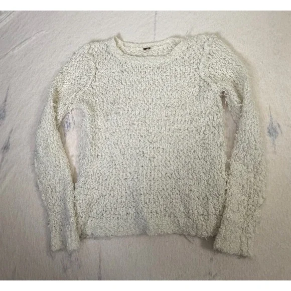 Free People Chunky Knit Sweater Textured Pullover Boho Cozy Cream‎ Large