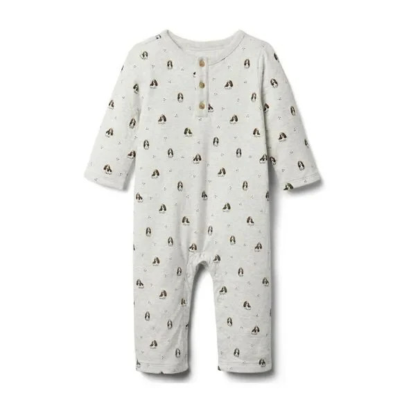𝅺Janie and Jack Baby Puppy One‎ Piece Romper Cookies and Cream Puppy Print