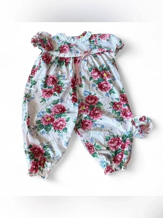 90s pink floral baby onesie with matching socks