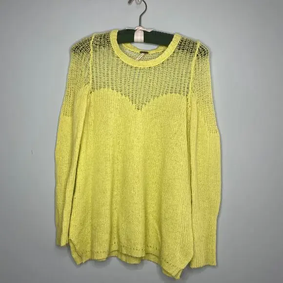 Free People Lime Green Wool Blend Sweater Sz M