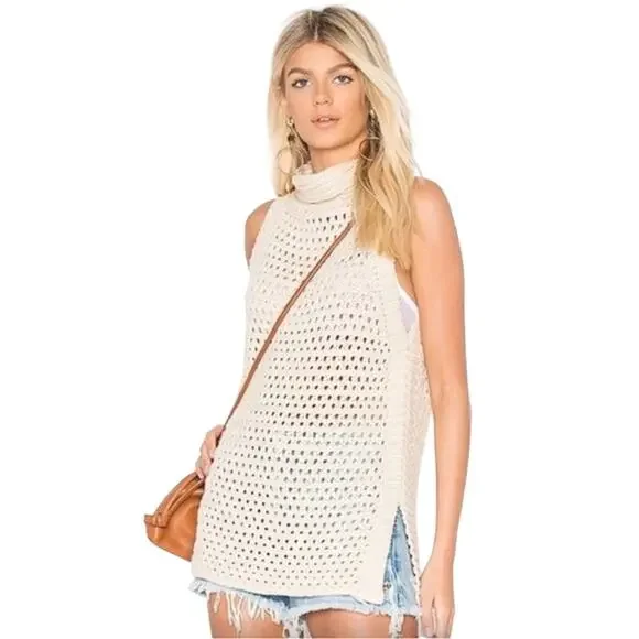 NWT! Free People Northern Lights Sleeveless Crochet Sweater XS‎
