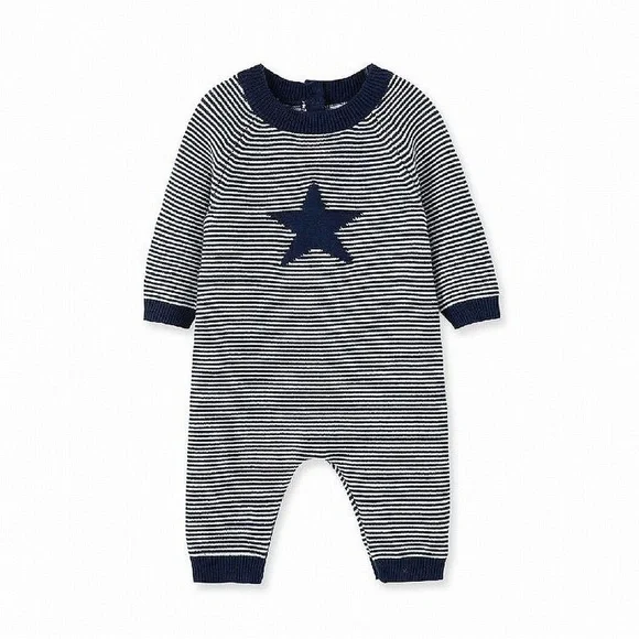 Little Me Boy's One-Piece Stripe Blue & White Coverall Romper Size 3M