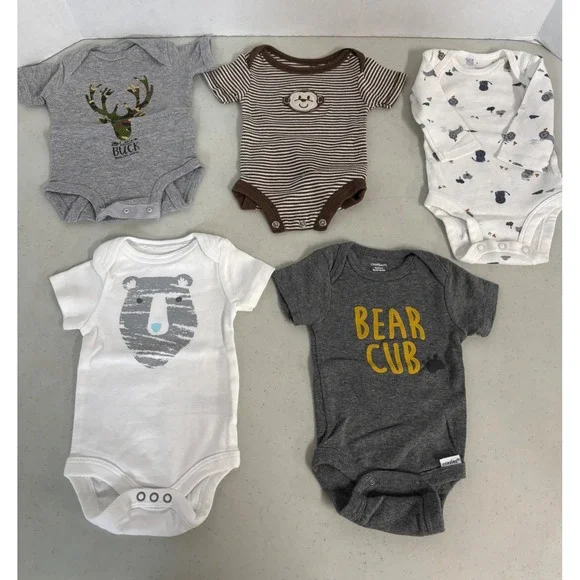 Gerber Cloud Island Bass Pro Shops Baby Bodysuit Lot 5pc Newborn‎ NB