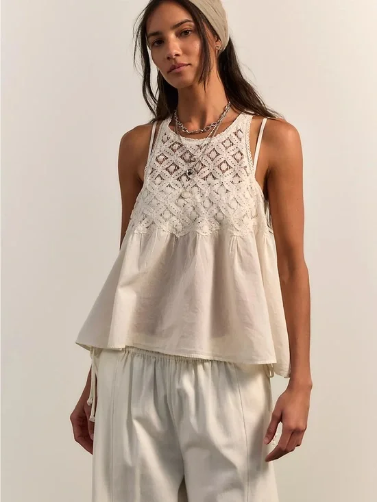 Free People Wandering Light Top | NWT | Whisper White Lace Tank | Size S