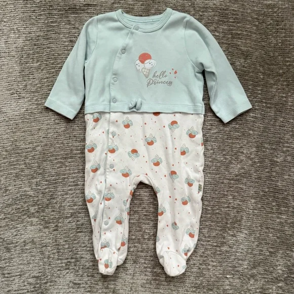 Biorganic Princess Ice Cream Footed Romper 9-12M 74cm Mint Ecru‎ Organic Cotton