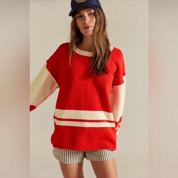 We The Free x Free People Ella Colorblock Roll Neck Knit Sweater S NWT