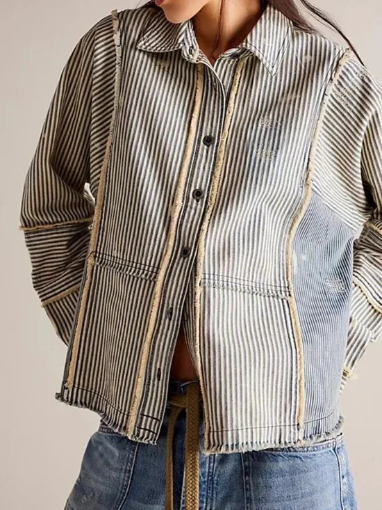 Free People We The Free Railroad Stripe Shirt Top Oversized Printed Buttondown S