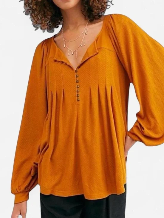 Free People Devin Rustic Yellow Billowy Boho Peasant Top sz M