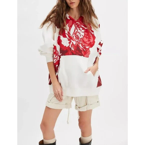Free People We The Free It's A Vibe Placed Print Hoodie Top Oversized S 288598