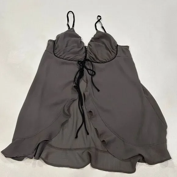 Free People Intimately Slip Dress Gray Ruffle Hem Tie Front Size S