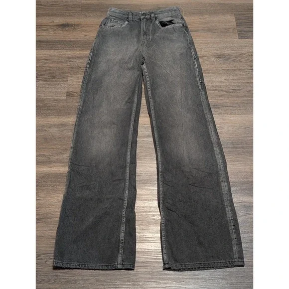 We The Free Free People Tinsley Baggy High Rise Straight Leg Jeans Gray 24