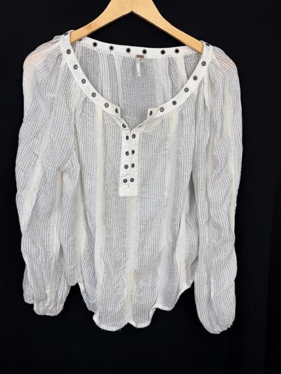 Free People We The Free Stardust Metallic Knit Grommet Top White XS