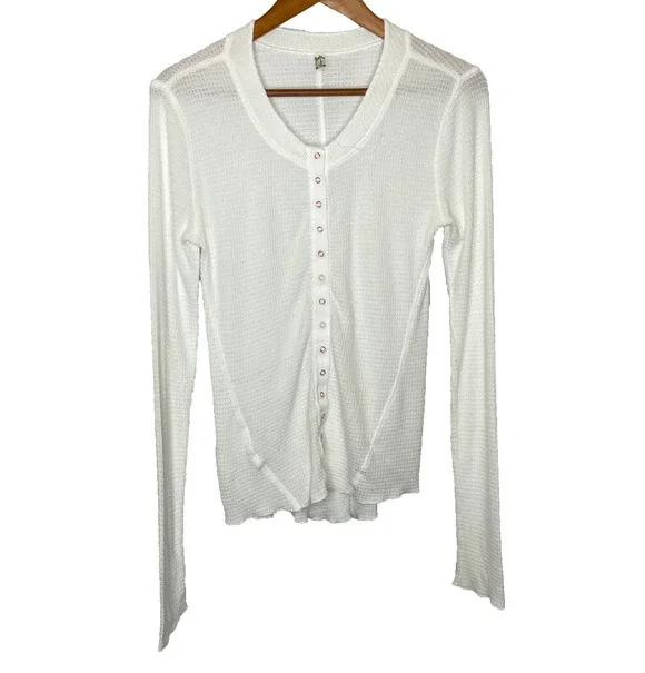 Women's Large Free People We're Going Places Snap Thermal White Cotton Shirt