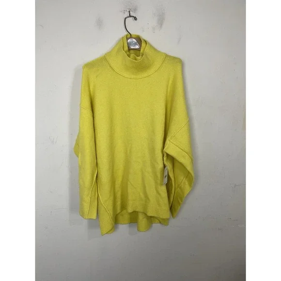 Free People Womens Sweater Medium Yellow Wool Blend Oversized Cozy Knit Tunic‎