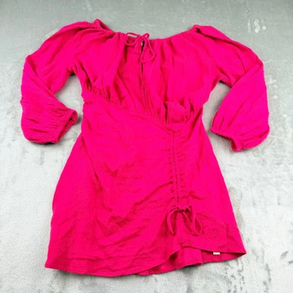 Free People Pink Ruched Women's XS Mini Dress Long Sleeve OB1429888