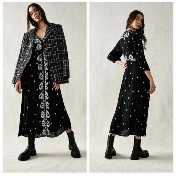 Free People Dress Fable Embroidered Maxi in Black