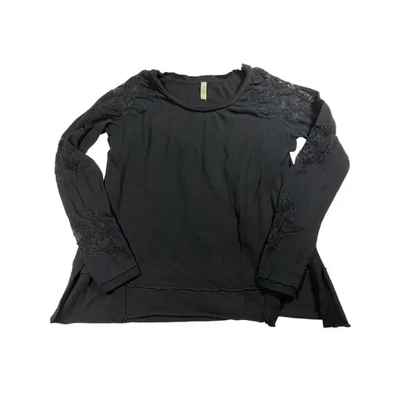 Free People Black Cotton Pullover Lace Sleeve Sweatshirt Womens Small Bohemian
