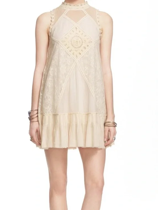 Free People Cream AngelLace Halter Mini Dress Size XS