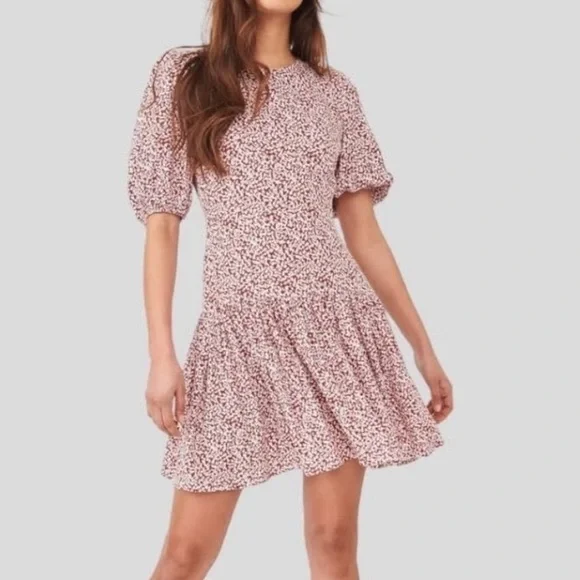 NWT Free People Dancing In The Dark Printed Open Back Ruffle Hem Mini Dress